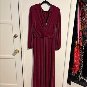 Fashion Nova Elegant Long Sleeve Wine Dress